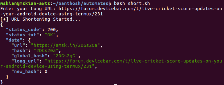 Bitly URL Shortener Using Shell script