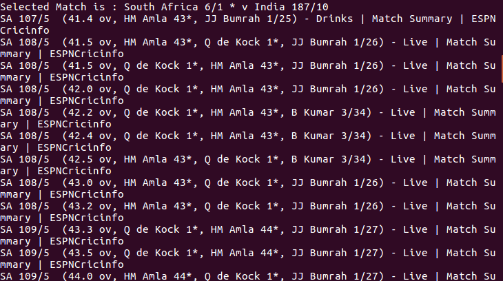 Get a Live Cricket Score From Shell script